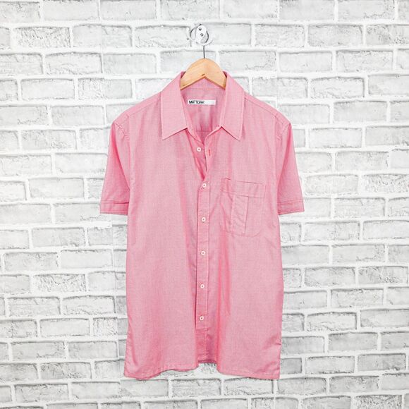 MR TURK Men's Short Sleeve Button up Shirt in Pink micro weave sz Large - Picture 1 of 7